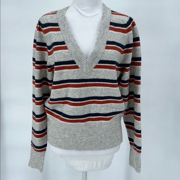 New Madewell V-Neck Sweater Striped Westgate V-Neck Sweater in Coziest Yarn Sz M - Picture 4 of 11